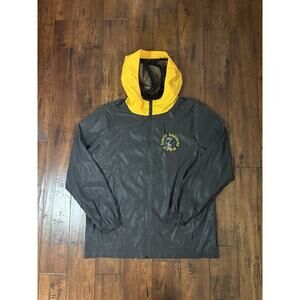 Strata Family Business Zip Up Rain Coat Mens M Gray Yellow Y2K Skulls Streetwear